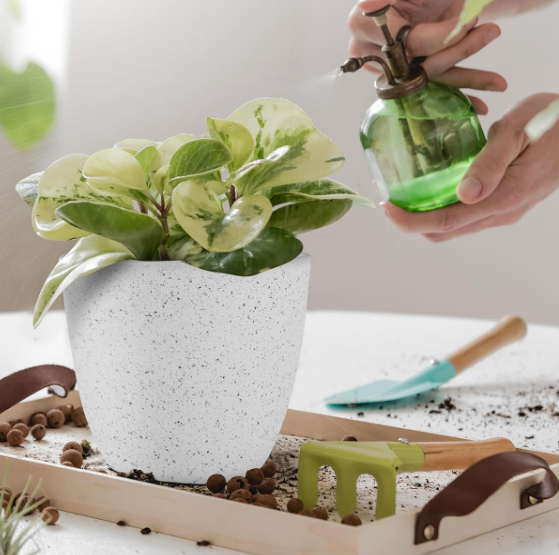 5-Piece Speckled Indoor Plastic Planter Set with Drainage Holes - Image 2