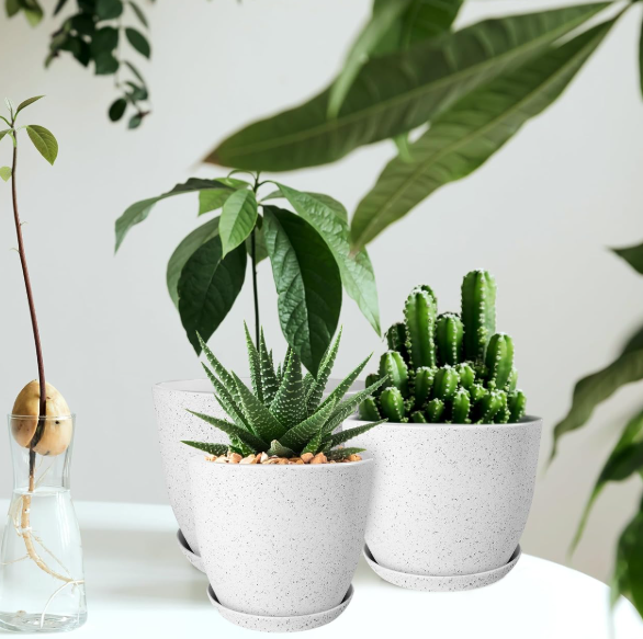 5-Piece Speckled Indoor Plastic Planter Set with Drainage Holes