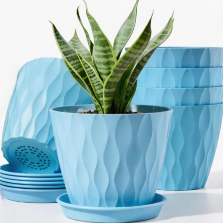 Blue Small Indoor Planter Set with Drainage Holes