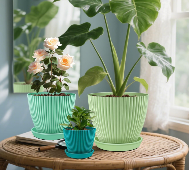 Indoor/Outdoor Planter Set with Saucers and Multi-Hole Drainage