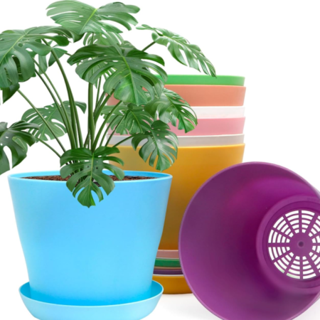 Colorful Indoor/Outdoor Planter with Saucer and Drainage Holes