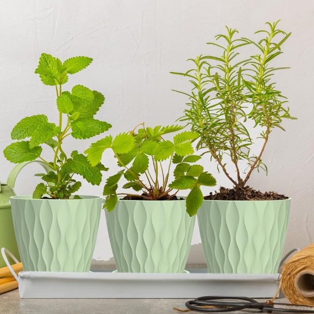 6-Piece Indoor Planter Set with Saucers and Drainage Holes