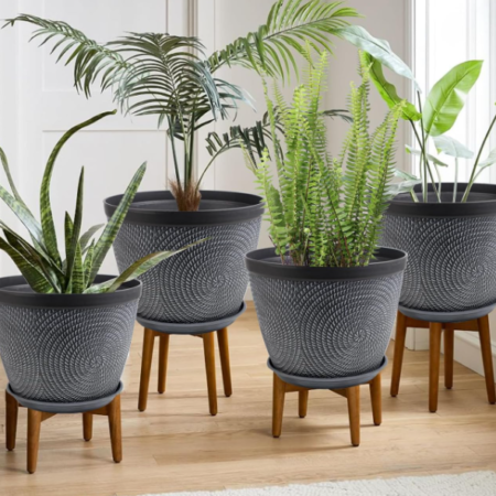 Large Modern Decorative Planter with Saucer and Drainage Holes