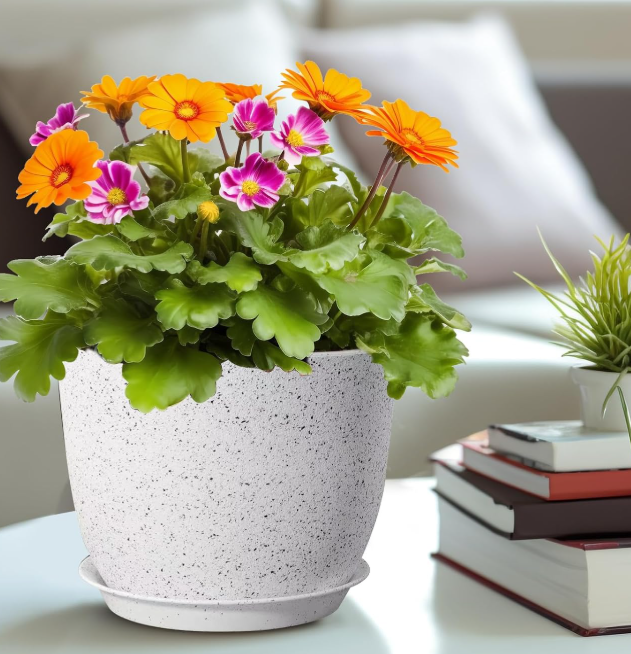 Modern-Style Plastic Planter Set with Saucers and Drainage Holes - Image 2