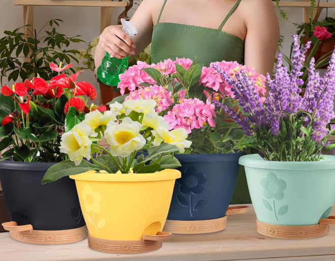 Self-Watering Planter Set with Reservoir and Drainage Holes - Image 2