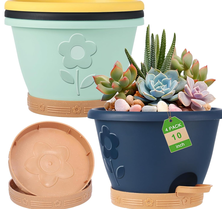Self-Watering Planter Set with Reservoir and Drainage Holes