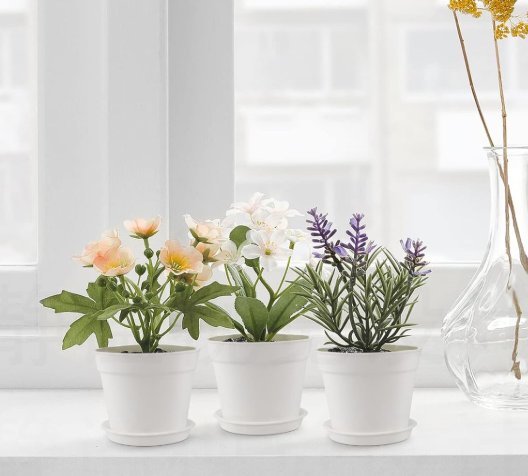 Small Plastic Planter Set with Saucers and Drainage Holes