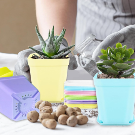 Colorful Square Mini Indoor Planter Set with Saucers