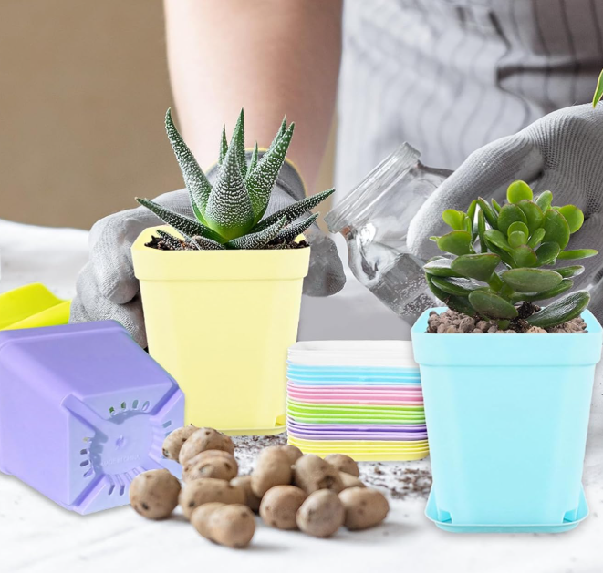 Colorful Square Mini Indoor Planter Set with Saucers