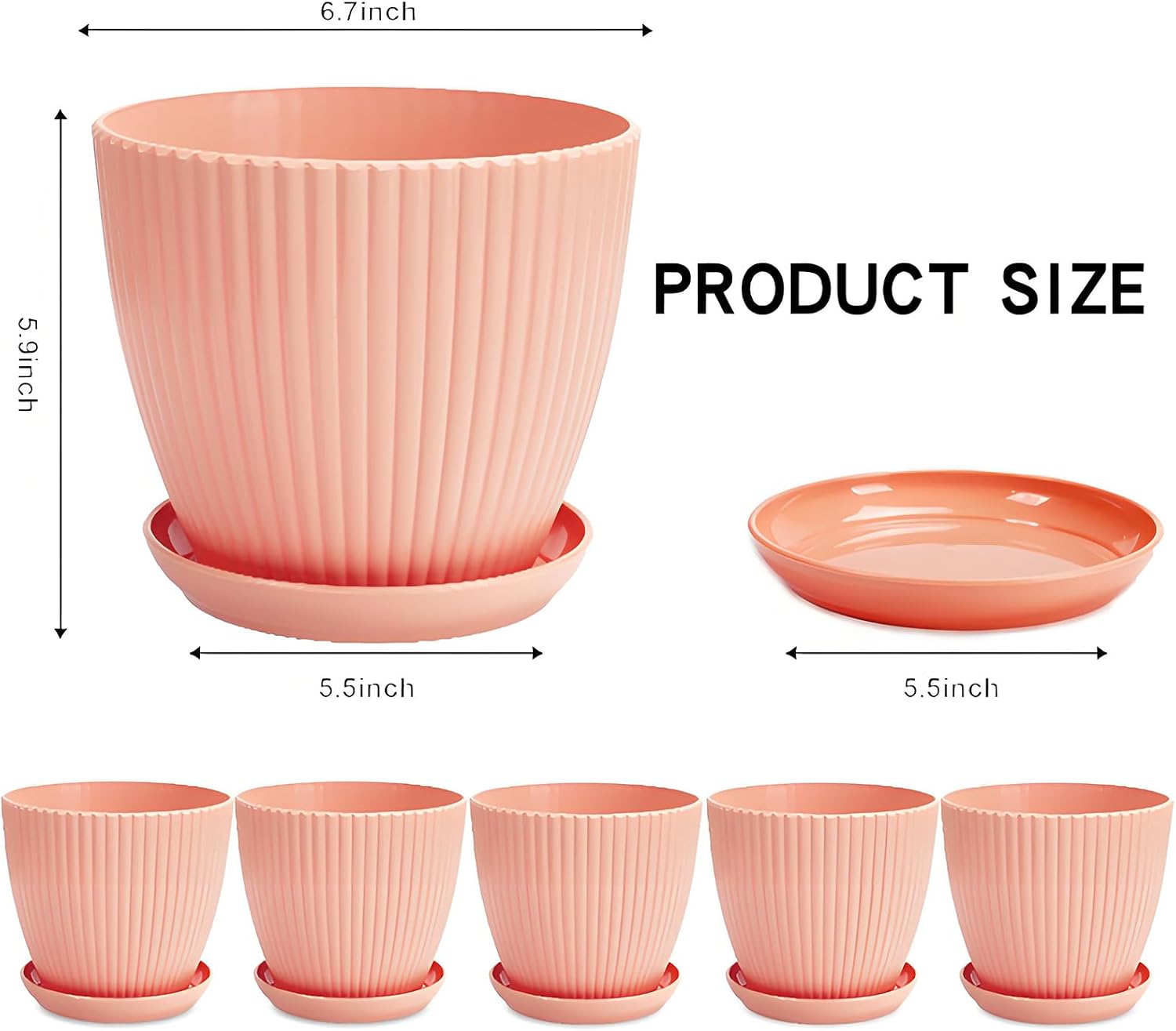 Large Pink Indoor/Outdoor Planters With Trays And Drainage Holes - Image 2