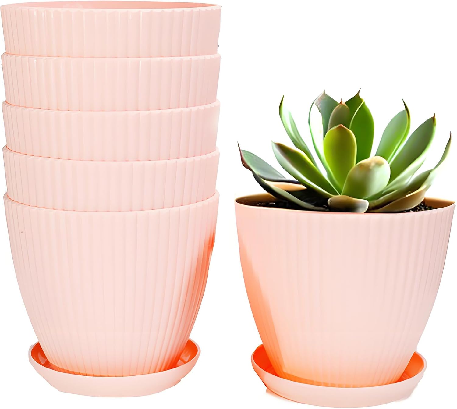 Large Pink Indoor/Outdoor Planters With Trays And Drainage Holes