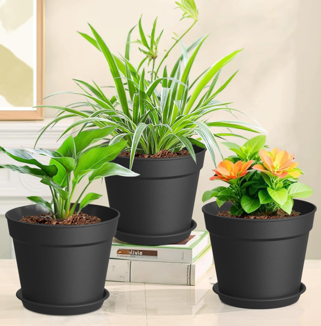Stackable Black Seedling Pots with Saucers and Drainage Holes - Image 2