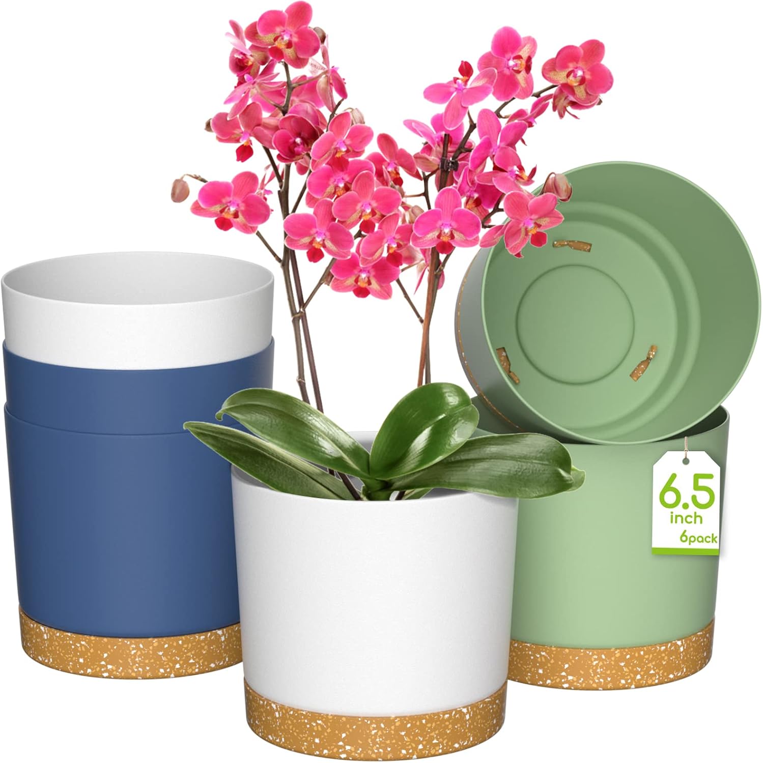 Set Of Self-Watering Decorative Plastic Planters In Three Colors