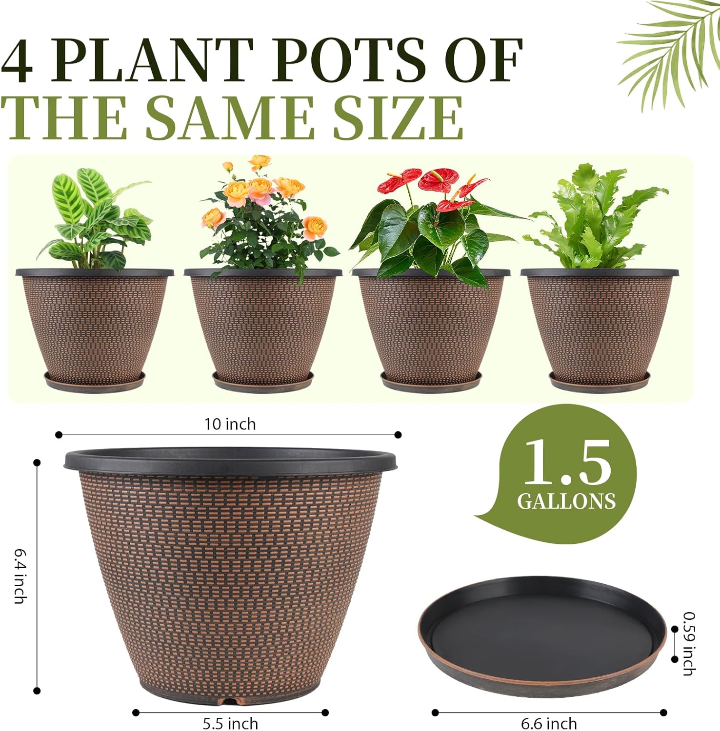Large Outdoor Planters With Woven-Look Texture, Trays, And Drainage Holes - Image 2