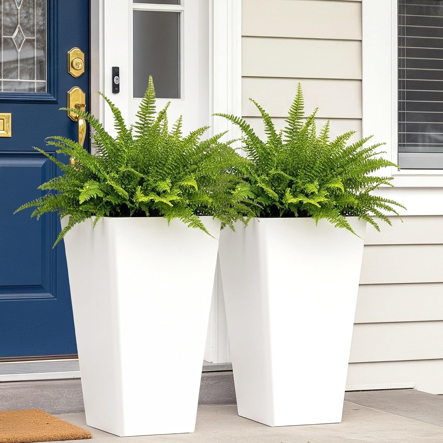 Large Modern-Style Tapered Plastic Planters With Drainage Holes