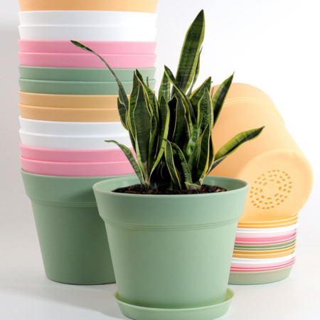 Colorful Indoor Plastic Planter Set with Saucers and Drainage Holes
