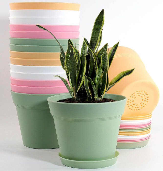 Colorful Indoor Plastic Planter Set with Saucers and Drainage Holes